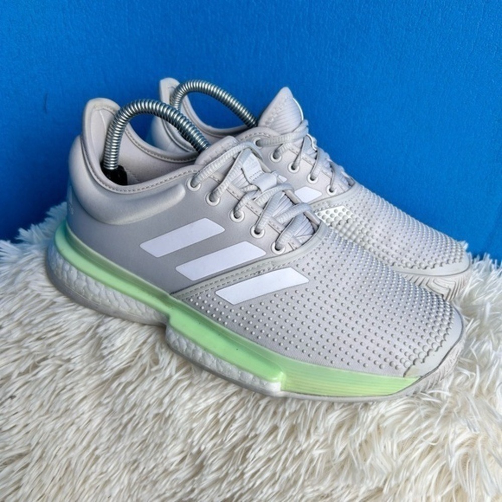 Adidas SoleCourt Boost Tennis Shoes Grey Signal Green EF2070 Mens 9.5